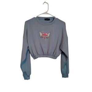Cropped Angel Sweatshirt Fleece Crop Top Long Sleeve Blue Streetwear Society